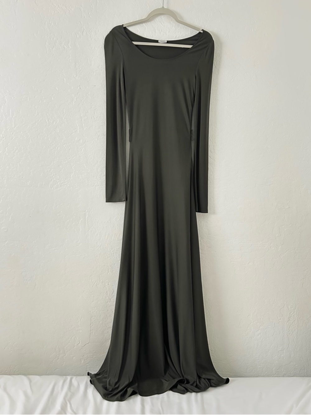 Loewe Olive Green Long Sleeve Scoop Neck Maxi Dress